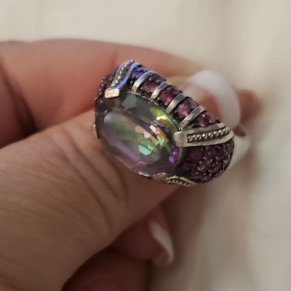 Size 10, Mystic Topaz & Rhodolite Garnet, 925 Silver, Excellent Vintage Cond. - Picture 7 of 8
